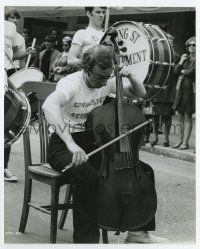 5d982 WOODY ALLEN candid 7.5x9.25 still '69 as marching cellist in the Spring Street Marching Band!
