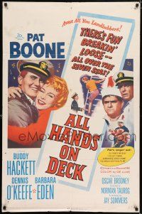 5f029 ALL HANDS ON DECK 1sh '61 Navy Captain Pat Boone, sexy Barbara Eden on ladder!