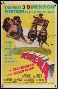 5f056 ARENA 3D 1sh '53 Gig Young, Jean Hagen, Polly Bergen, cool art from first 3-D western!