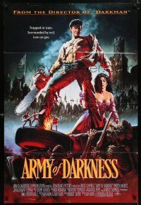 5f059 ARMY OF DARKNESS DS 1sh '93 Sam Raimi, artwork of Bruce Campbell with chainsaw hand!