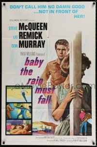 5f070 BABY THE RAIN MUST FALL 1sh '65 Steve McQueen gets in trouble & gets under Lee Remick's skin