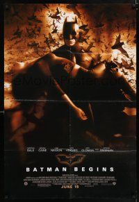 5f085 BATMAN BEGINS June 15 advance DS 1sh '05 Bale as Caped Crusader carrying Katie Holmes!