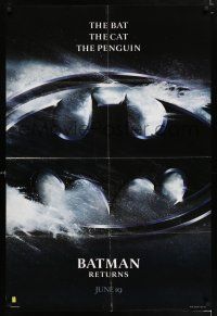 5f086 BATMAN RETURNS logo style teaser DS 1sh '92 Tim Burton, cool art of the bat symbol!