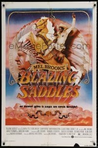5f119 BLAZING SADDLES 1sh '74 classic Mel Brooks western, art of Cleavon Little by Alvin!