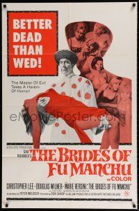 5f139 BRIDES OF FU MANCHU 1sh '66 Asian villain Christopher Lee, Better dead than wed!