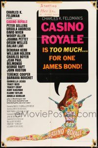 5f162 CASINO ROYALE 1sh '67 all-star James Bond spy spoof, sexy psychedelic art by Robert McGinnis!