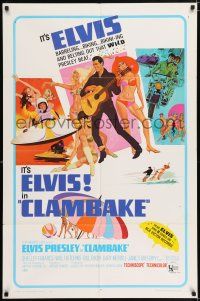 5f180 CLAMBAKE 1sh '67 McGinnis art of Elvis Presley in speed boat w/sexy babes, rock & roll!