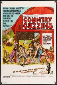 5f198 COUNTRY CUZZINS 1sh '70 sexploitation, a family that plays together stays together!