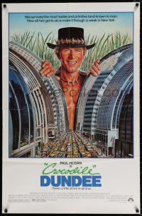 5f202 CROCODILE DUNDEE 1sh '86 cool different art of Paul Hogan by Clinton!
