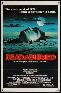 5f214 DEAD & BURIED 1sh '81 really cool horror art of person buried up to the neck by Campanile!