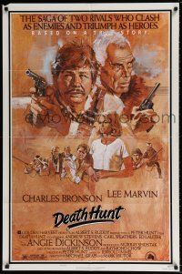 5f219 DEATH HUNT style B 1sh '81 artwork of Charles Bronson & Lee Marvin with guns by John Solie!