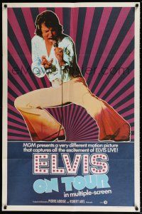 5f249 ELVIS ON TOUR int'l 1sh '72 cool full-length image of Elvis Presley singing into microphone!