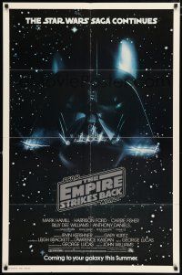 5f255 EMPIRE STRIKES BACK advance 1sh '80 George Lucas, image of Darth Vader head floating in space