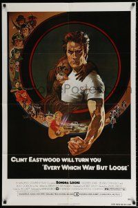 5f261 EVERY WHICH WAY BUT LOOSE 1sh '78 art of Clint Eastwood & Clyde the orangutan by Peak!