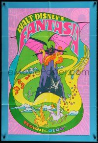 5f271 FANTASIA 1sh R70 Disney musical cartoon classic, wild psychedelic artwork!