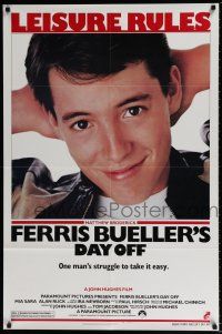 5f277 FERRIS BUELLER'S DAY OFF 1sh '86 c/u of Matthew Broderick in John Hughes teen classic!