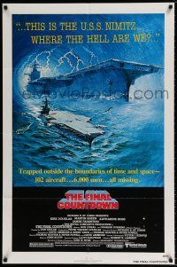 5f280 FINAL COUNTDOWN 1sh '80 cool sci-fi artwork of the U.S.S. Nimitz aircraft carrier!