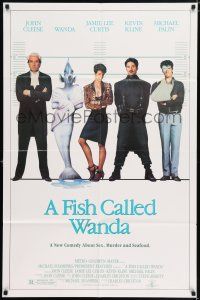 5f285 FISH CALLED WANDA 1sh '88 John Cleese, Jamie Lee Curtis, Kline & Palin in police line up!