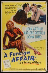 5f302 FOREIGN AFFAIR 1sh '48 art of Jean Arthur & sexy full-length Marlene Dietrich!