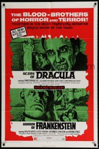 5f405 HORROR OF FRANKENSTEIN/SCARS OF DRACULA 1sh '71 with the blood-brothers of horror & terror!