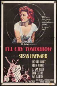 5f430 I'LL CRY TOMORROW 1sh '55 artwork of distressed Susan Hayward in her greatest performance!