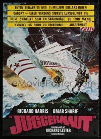 5f472 JUGGERNAUT 1sh '74 Richard Harris, art of ocean liner under attack by Bob McCall!
