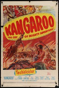 5f474 KANGAROO 1sh '51 Maureen O'Hara, Peter Lawford, dramatic Australian outback art!