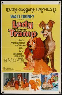 5f482 LADY & THE TRAMP 1sh R72 Walt Disney romantic canine dog classic cartoon!
