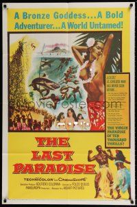 5f496 LAST PARADISE 1sh '57 art of super sexy topless island babes + men fighting sharks!