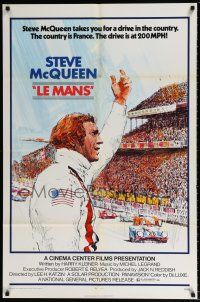 5f501 LE MANS 1sh '71 Tom Jung artwork of race car driver Steve McQueen waving at fans!