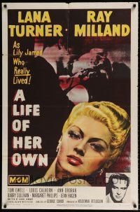 5f505 LIFE OF HER OWN 1sh '50 sexy Lana Turner close up artwork, Ray Milland!