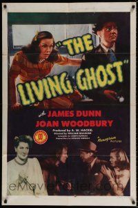 5f512 LIVING GHOST 1sh '42 James Dunn holding gun, flashlight, and Joan Woodbury & both are scared