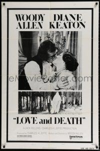 5f522 LOVE & DEATH style B 1sh '75 Woody Allen & Diane Keaton romantic kiss close up!
