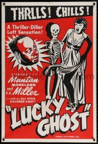 5f527 LUCKY GHOST 1sh R48 Toddy, wacky art of Mantan Moreland with skeleton & screaming girl!