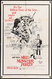 5f536 MAD MONSTER PARTY 1sh '68 great artwork of animated Dracula, Mummy & Igor!