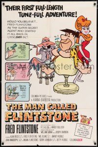 5f545 MAN CALLED FLINTSTONE 1sh '66 Hanna-Barbera, Fred, Barney, Wilma & Betty, cartoon spy spoof!