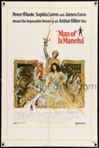 5f548 MAN OF LA MANCHA 1sh '72 Peter O'Toole, Sophia Loren, cool Ted CoConis art!