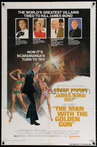 5f553 MAN WITH THE GOLDEN GUN style B 1sh '74 cool Tom Jung art showing past James Bond villains!