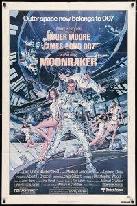 5f590 MOONRAKER 1sh '79 Roger Moore as James Bond, cool different action art!