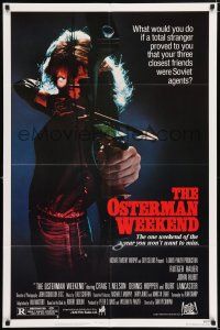 5f655 OSTERMAN WEEKEND 1sh '83 typical Sam Peckinpah, cool close up of woman w/bow & arrow!