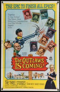 5f658 OUTLAWS IS COMING 1sh '65 The Three Stooges with Curly-Joe are wacky cowboys!