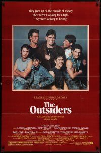 5f659 OUTSIDERS 1sh '82 Coppola, S.E. Hinton, Howell, Dillon, Macchio, Swayze, Lowe, Estevez!
