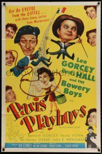 5f668 PARIS PLAYBOYS 1sh '54 great wacky image of Bowery Boys Leo Gorcey & Huntz Hall!
