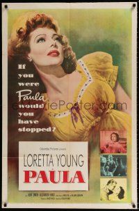 5f671 PAULA 1sh '52 really pretty Loretta Young had only gone half-way to love before!