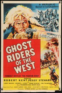 5f683 PHANTOM RIDER 1sh R54 Republic serial, Native American w/gun, Ghost Riders of the West!