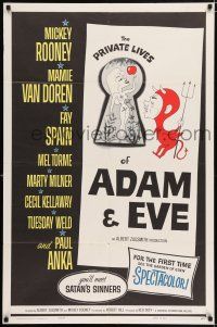 5f701 PRIVATE LIVES OF ADAM & EVE 1sh '60 wacky art of sexy Mamie Van Doren & devil Mickey Rooney!