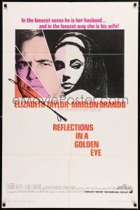 5f726 REFLECTIONS IN A GOLDEN EYE 1sh '67 Huston, cool image of Elizabeth Taylor & Marlon Brando!