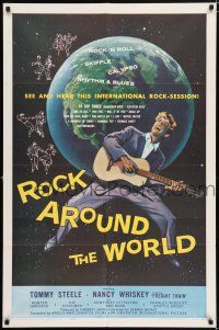 5f737 ROCK AROUND THE WORLD 1sh '57 early rock & roll, great artwork of Tommy Steele!