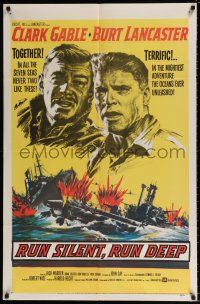 5f747 RUN SILENT, RUN DEEP 1sh '58 Clark Gable & Burt Lancaster in navy military submarine!