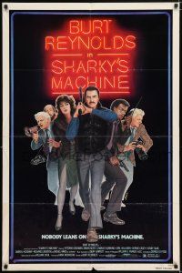 5f767 SHARKY'S MACHINE 1sh '81 Burt Reynolds, Vittorio Gassman, great Lettick neon sign image!